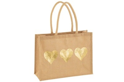 Bag 3 Hearts Sequin Jute Natural/Gold