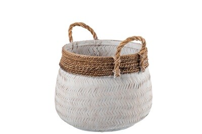 Basket+Handle Ball Bamboo+Rope White Small