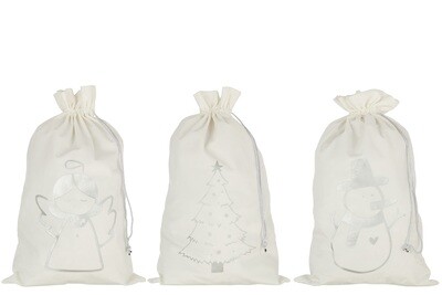 Bag Christmas Mix Velvet White/Silver Large Assortment Of 3