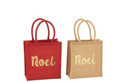 Bag Noel Sequin Jute Natural/Red Assortment Of 2