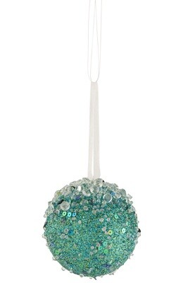 Bauble Hanging Glitter Pearls Azure Green Small
