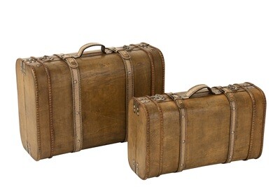 Set Of 2 Trunk Rounded Wood Beige
