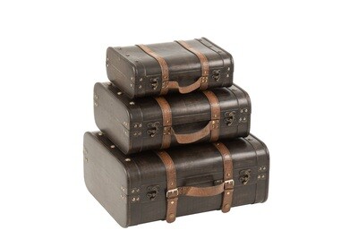Set Of 3 Trunks Decorative Wood Brown