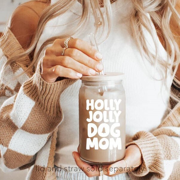Holly Jolly Dog Mom glas - Wit