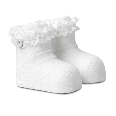 My First Collection witte kousjes met kanten boordje en strikje