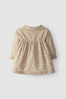 Laranjinha jurk beige/groen/oranje getinte bloemetjes