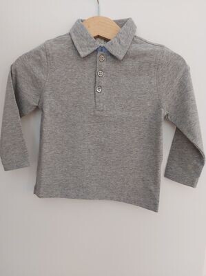 Malvi &amp; Co polo lange mouw afgewerkt kraagje grijs/blauw