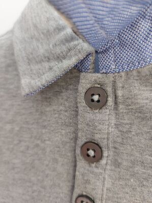 Malvi &amp; Co polo lange mouw afgewerkt kraagje grijs/blauw