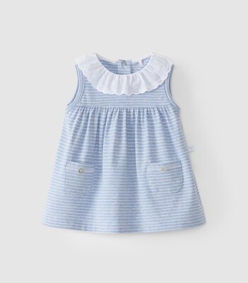 Laranjinha kleedje blauw/wit met kraagje