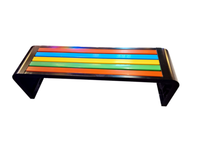 Outdoor bench in rainbow colors