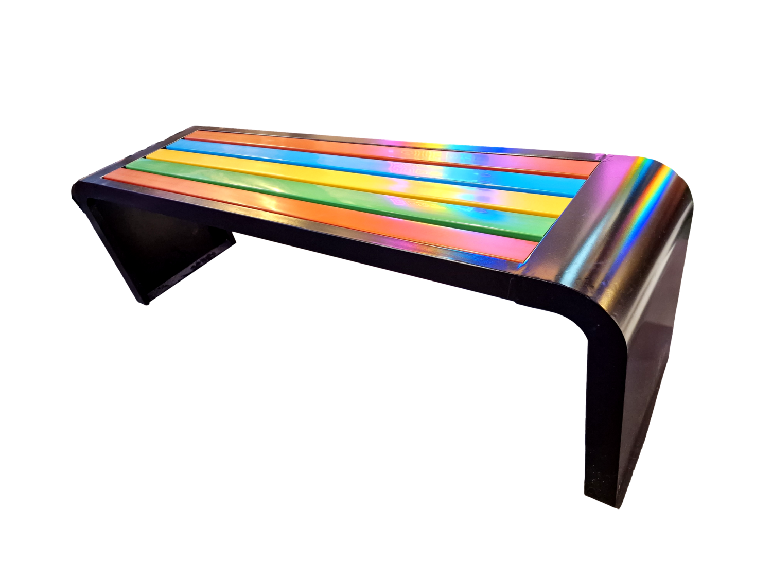 Outdoor bench in rainbow colors