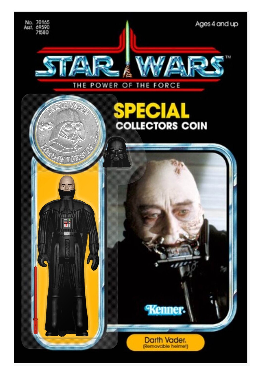 Carded POTF Darth Vader Removable Helmet with saber and coin