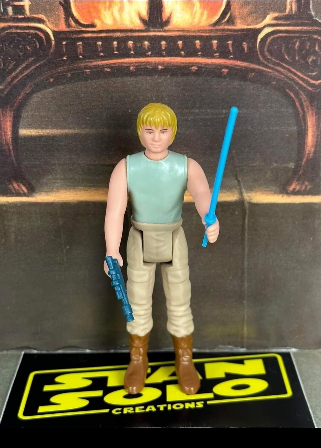 Loose Custom Vintage Style POTF Luke Dagobah with BLUE saber and dark blue rebel blaster,