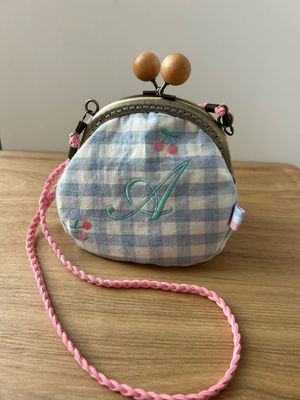 Mini Geldbörse/Tasche „ kariert mit rosa Kirschen“