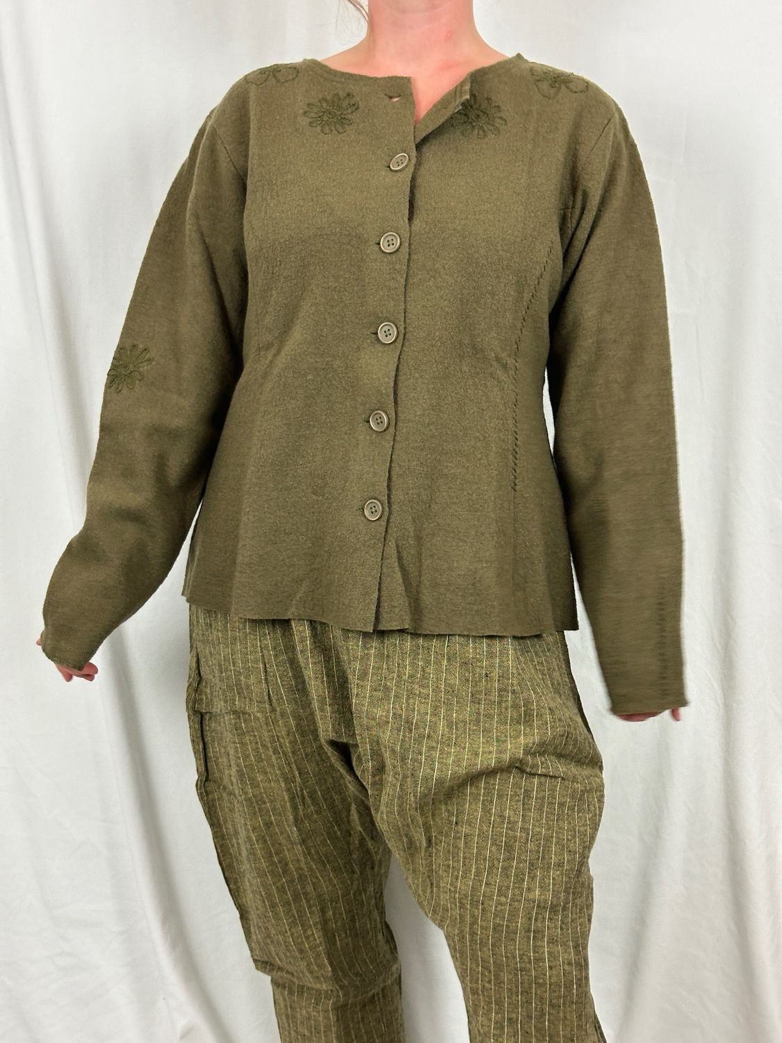 Ewa i Walla Hose Merja Striped Linen AW24 Dark Ecru 11414 S