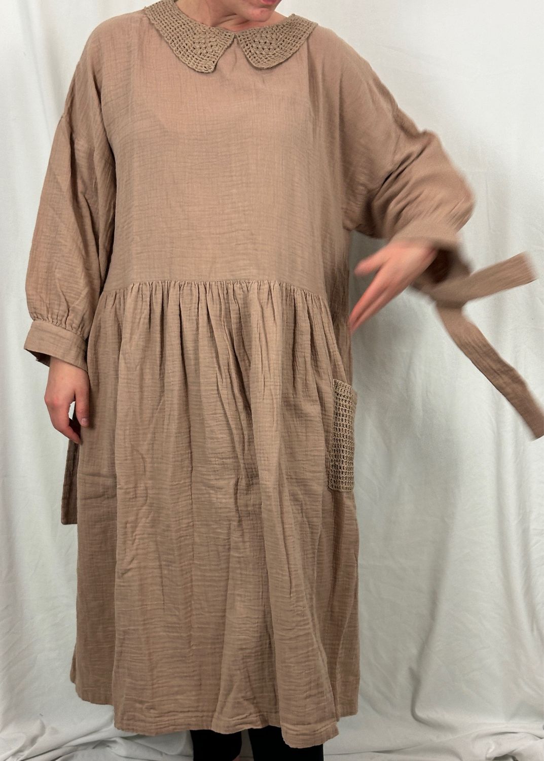 Ewa i Walla Kleid Lise-Lott AW24 Taupe Double Cotten 55866 S