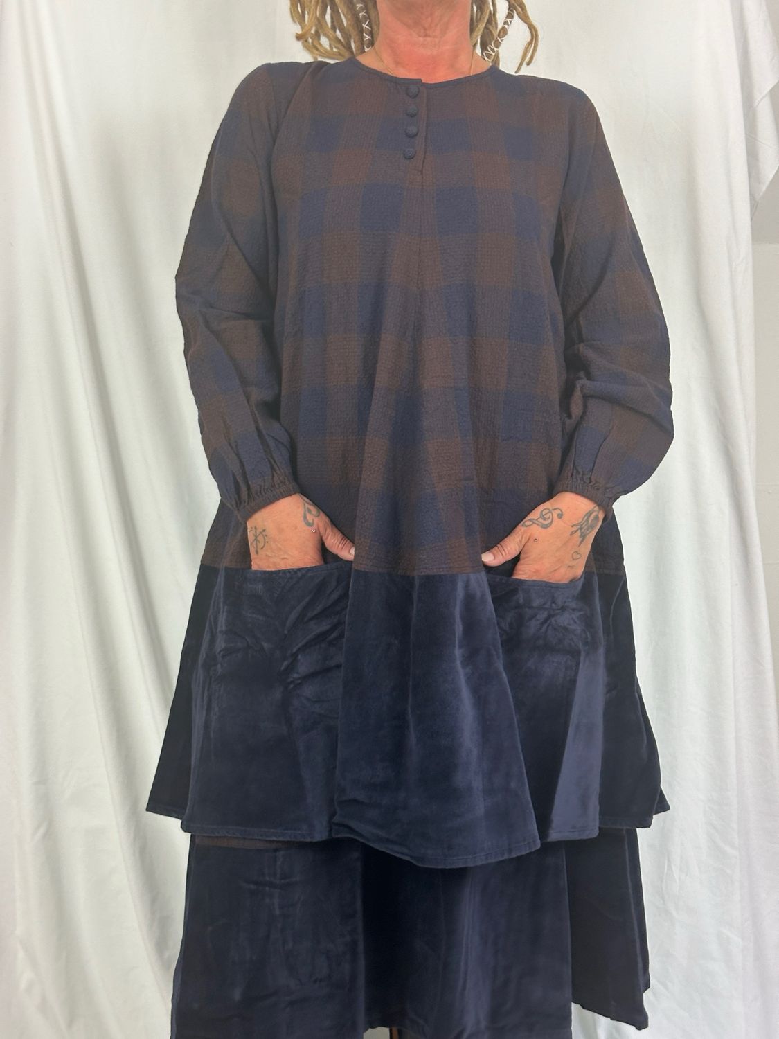 Ewa i Walla Kleid Antonia AW23 Cotten Wool 55887 Checked L
