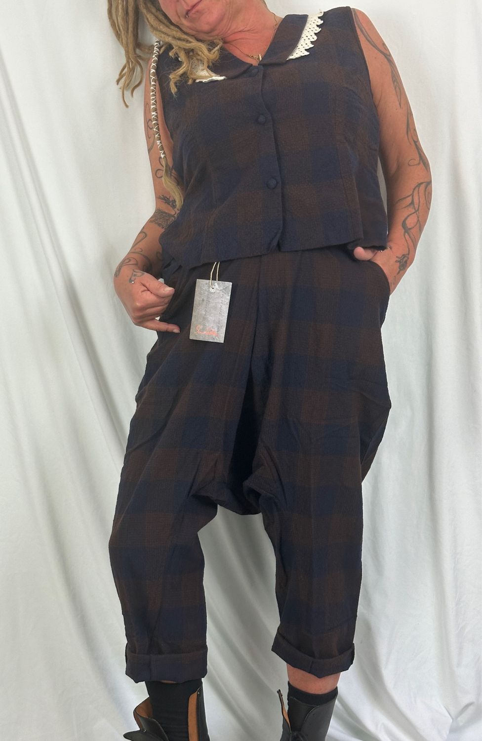 Ewa i Walla Hose Majiva Checked AW24 11416 Cotten Wool