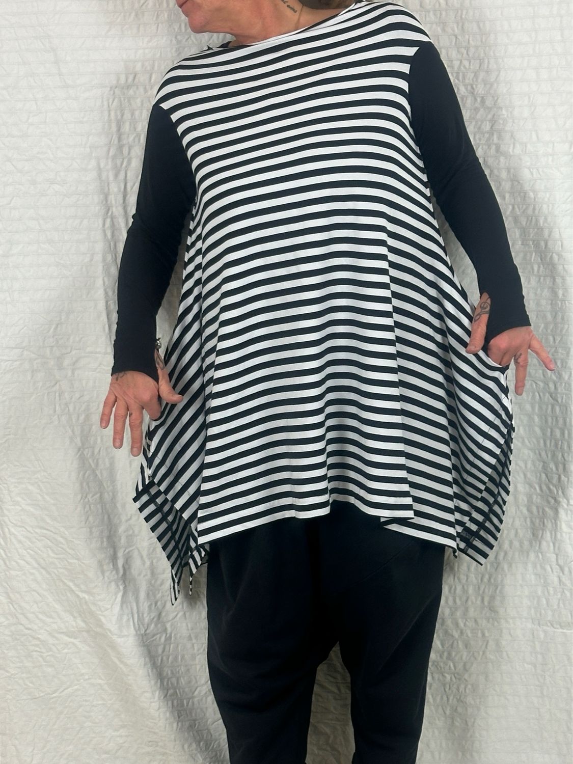 Pluslavie/PLÜ Bat Top SS25 Blackwhite Stripe 5068 XXL