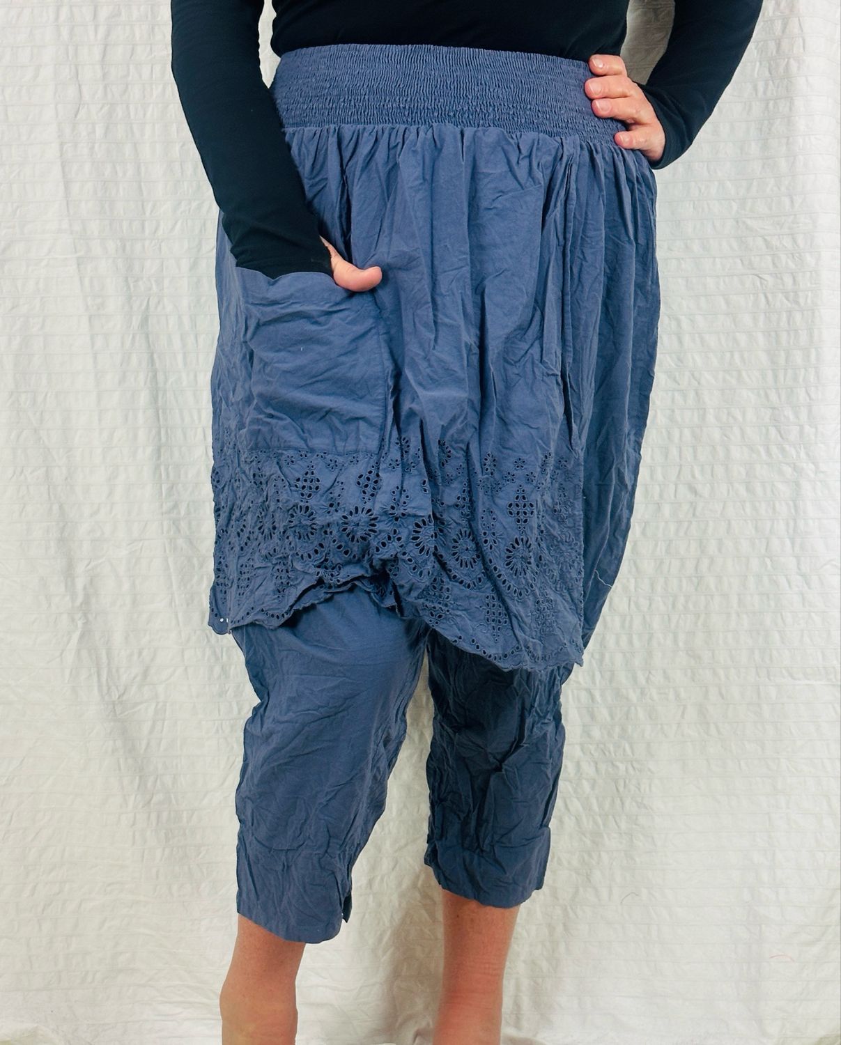 Ewa i Walla Trouser 11419 Arissa Cotten Embroidery One Size SS25 Blue