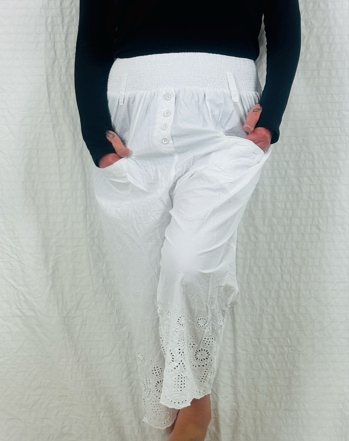 Ewa i Walla Trouser 11424 Kim Cotten Embroidery SS25 White XS