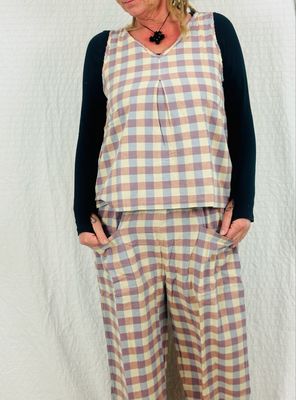 Ewa i Walla Top 33396 Lykke SS25 Checked Cotten XL