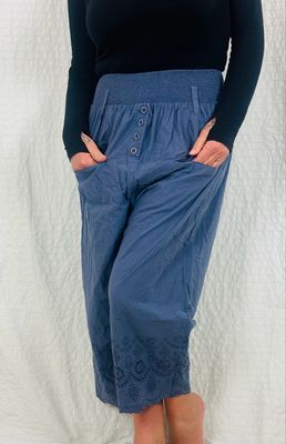 Ewa i Walla Trouser Kim 11424 Cotten Embroidery SS25 Blue XS