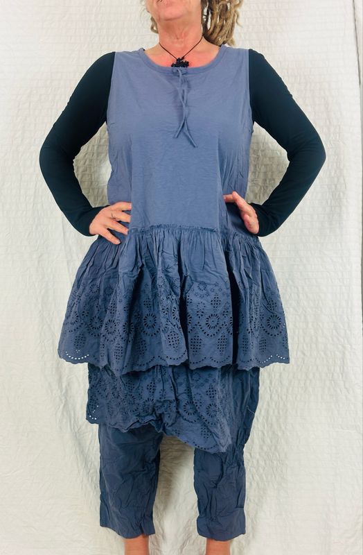 Ewa i Walla Tunic 33390 Amara Cotten Embroidery Blue SS25