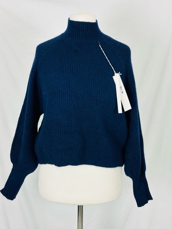 Julia Wang Strick Rollkragen Kurzpulli One Size Uni Blau