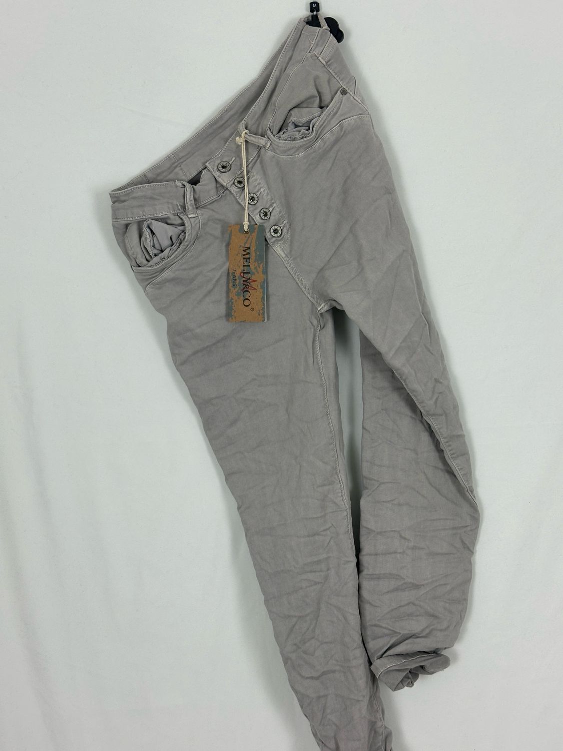 Melly &amp; Co Jeans Hose 5 Knopf S - M Uni div. Farben, Farben: Grau