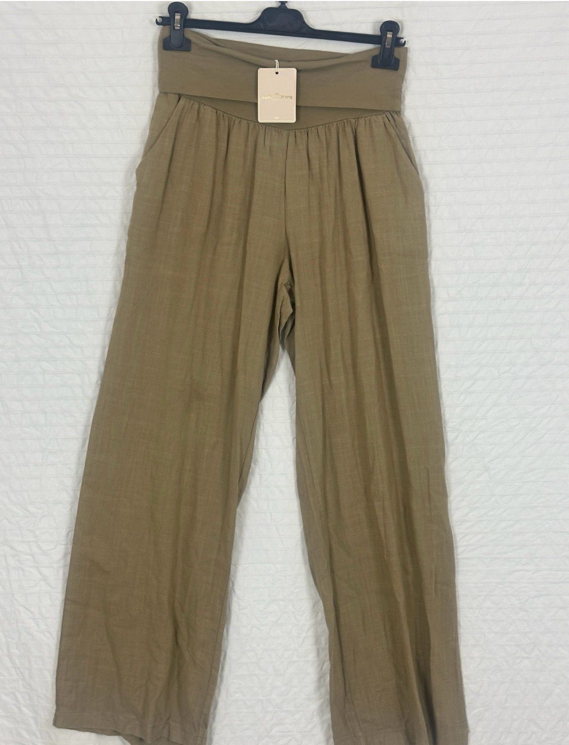 Julia Wang Hose Leinen Uni Taschen L Hellbraun