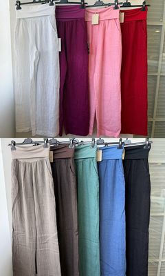 Julia Wang Hose Leinen Uni Taschen L div. Farben