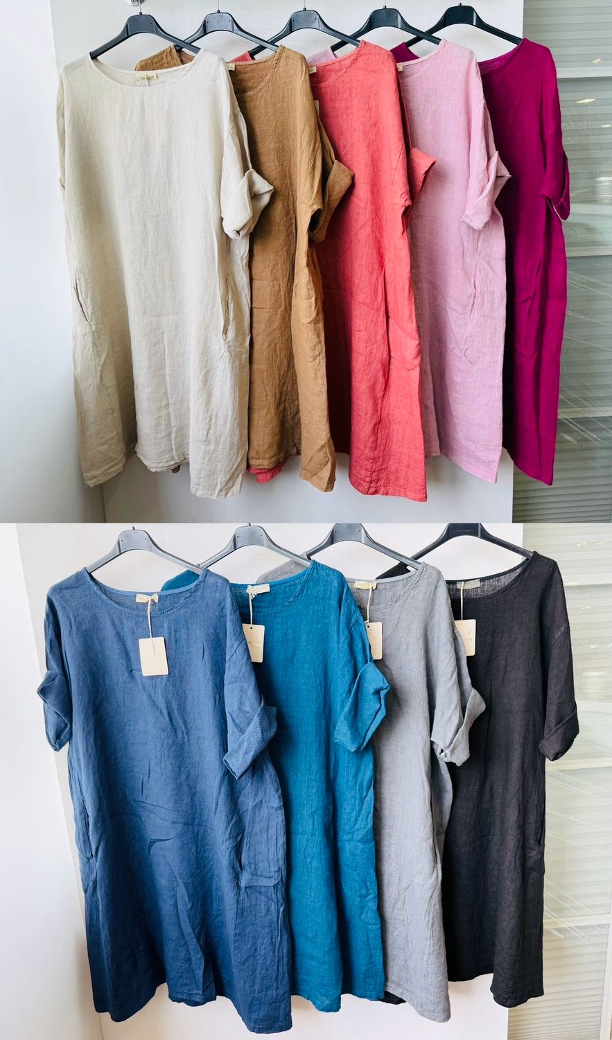 Julia Wang  Kleid Tunika 100% Leinen Uni One Size div. Farben