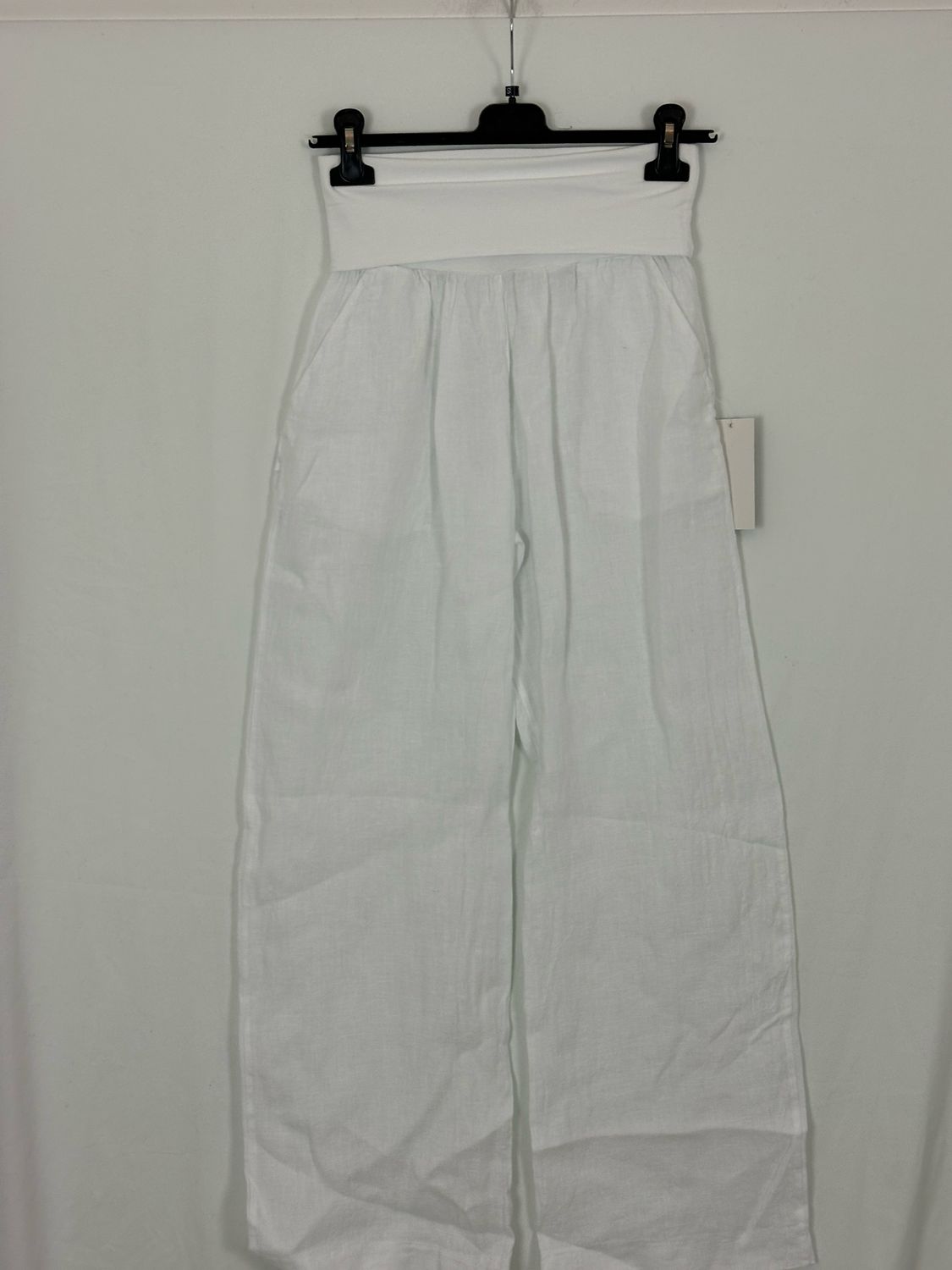 Julia Wang Leinen Hose Weiß Taschen