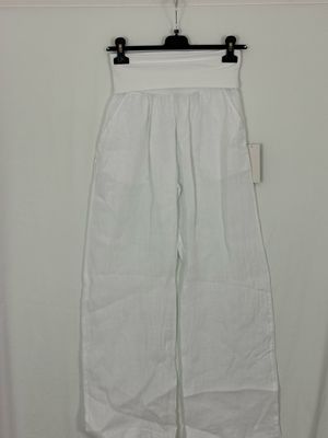 Julia Wang Leinen Hose Weiß Taschen