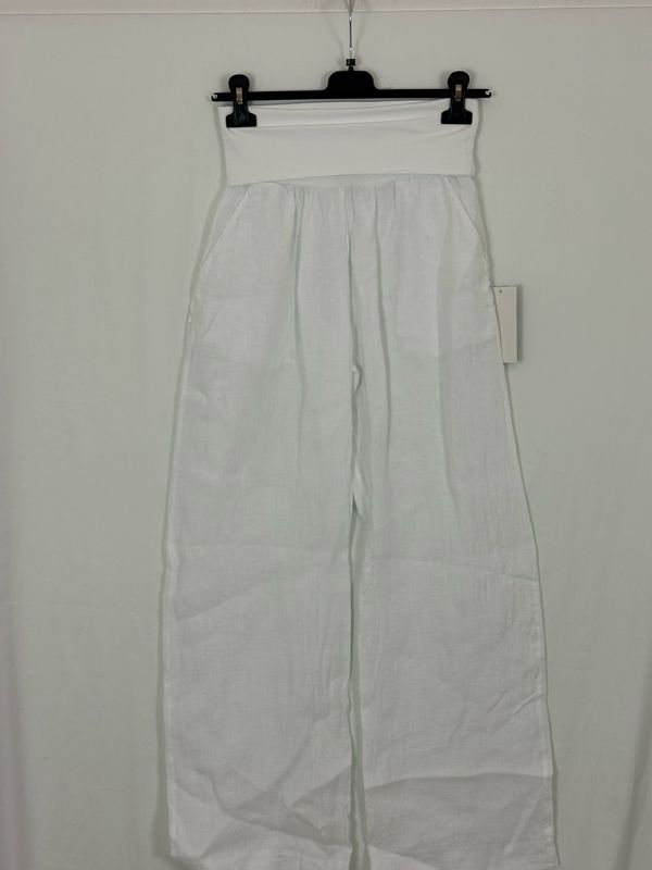 Julia Wang Leinen Hose Weiß Taschen