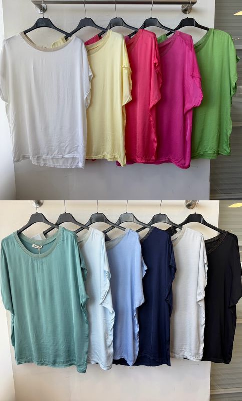 Julia Wang T-shirt Kurzarm Lässig Uni One Size div. Farben