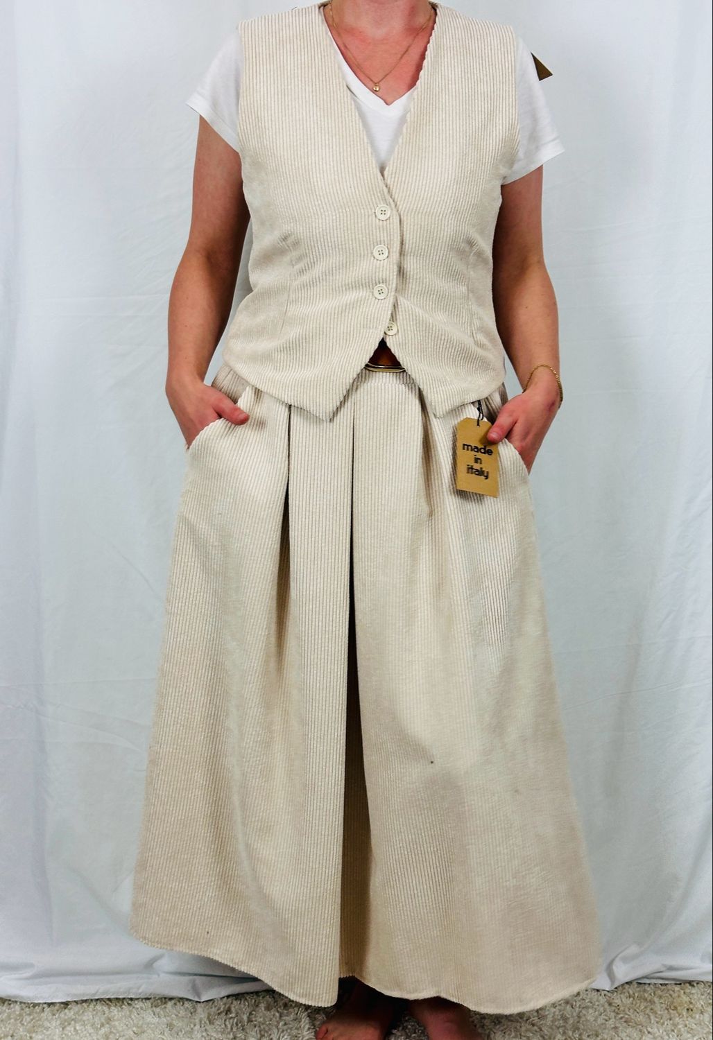 Julia Wang Rock Weste Set Cord Beige One Size
