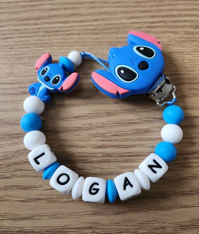 Attache tétine personnalisable LOGAN petit monstre bleu