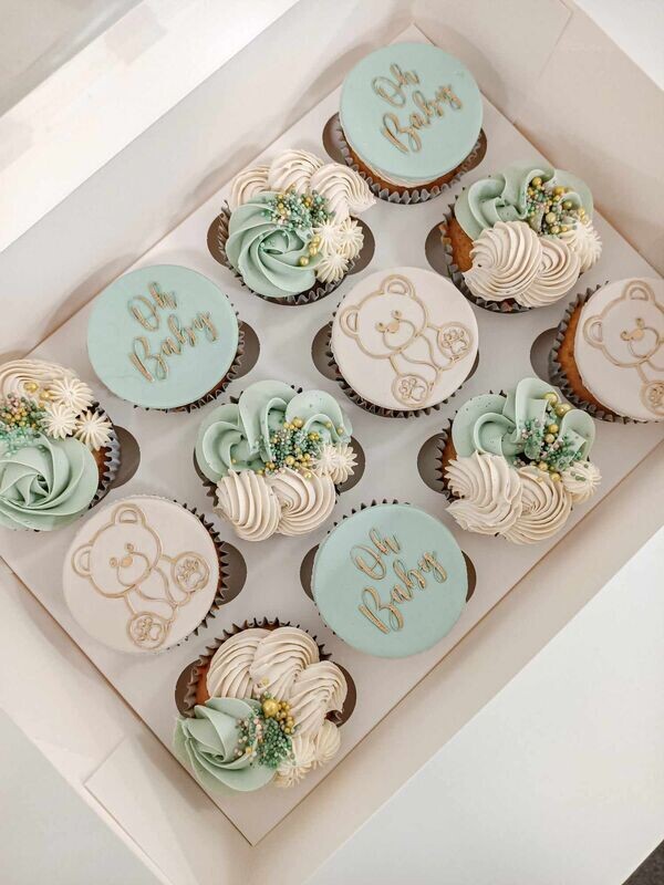 Baby shower sage cupcakes