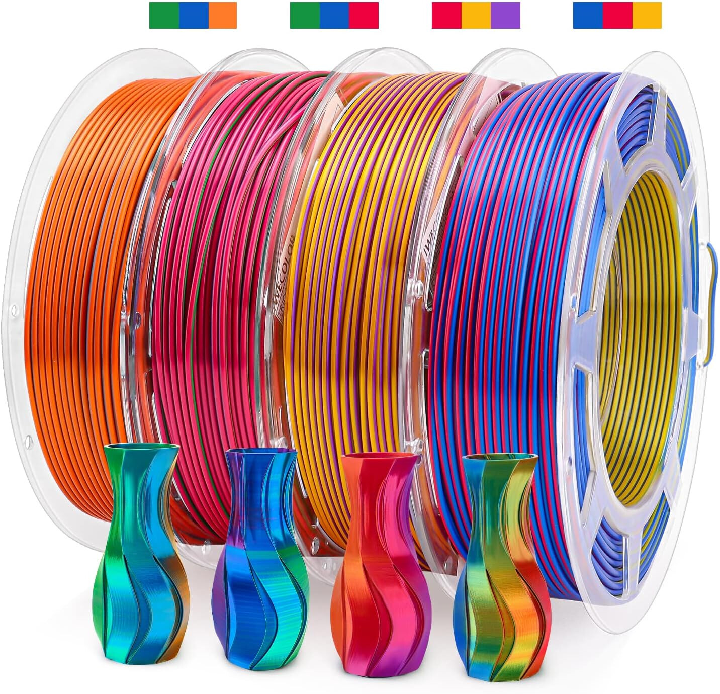 Filament d'imprimante 3D PLA 1.75mm 1Kg tricolore / Or & Vert & Rose