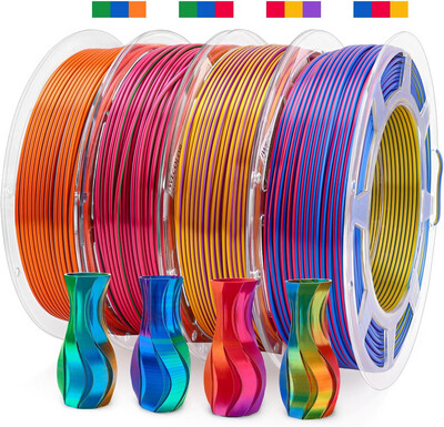 Filament d'imprimante 3D PLA 1.75mm 1Kg tricolore / Or & Bleu & Rouge