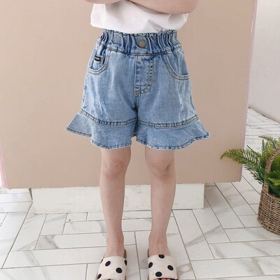 2021 Summer New Korean Version Girls Denim Culottes Children&#39;s Clothing Foreign Style Baby Shorts One Piece Of Children&#39;s Clothing Trend
