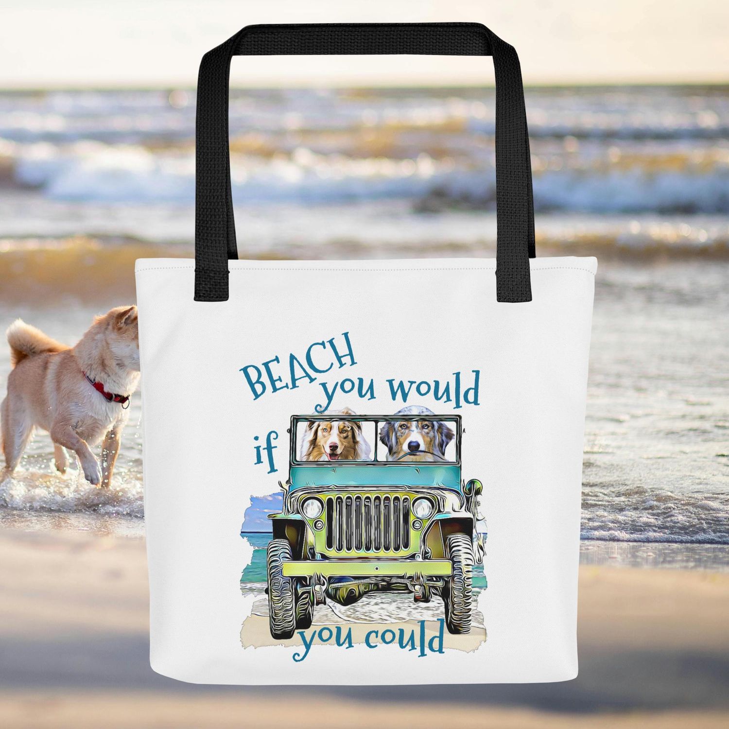BEACH Australian Shepherd Tote bag