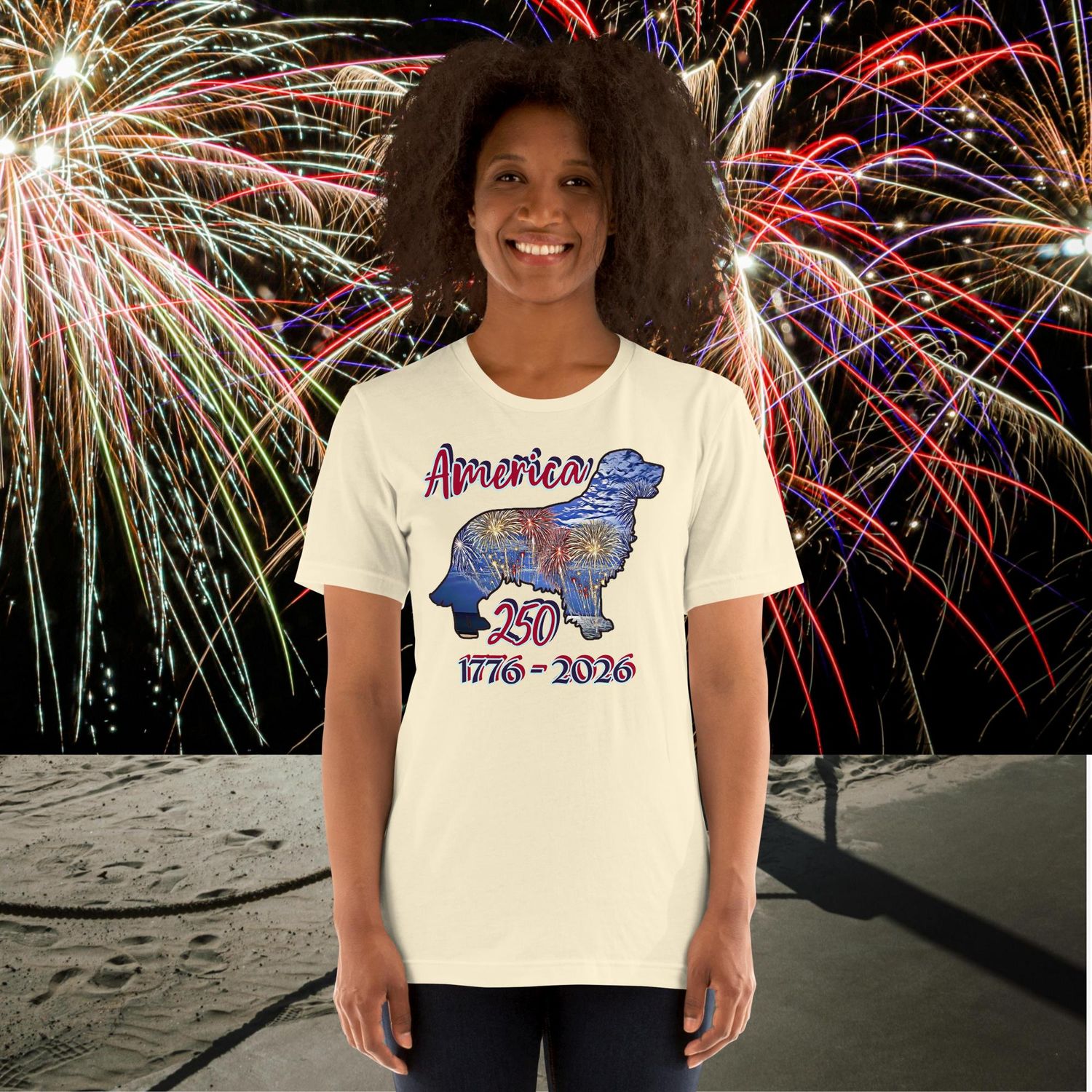 Beach Dog Fireworks Front t-shirt