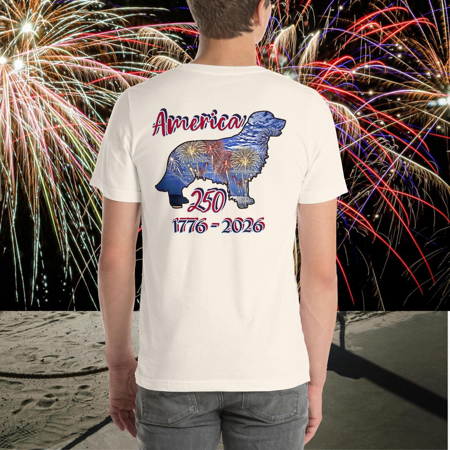 Beach Dog Fireworks t-shirt