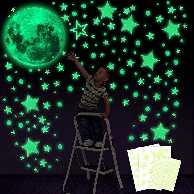 Glow in The Dark Moon and Stars Stickers, 435pcs 