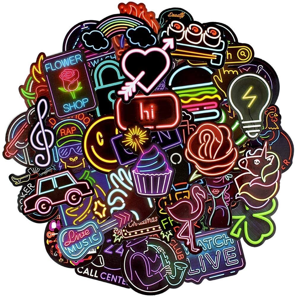 Neon Style Stickers - 50 Pcs