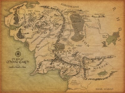 &quot;Journey Through Middle Earth: A Detailed Map of Tolkien&#39;s Fantasy World&quot; Map - Poster Print