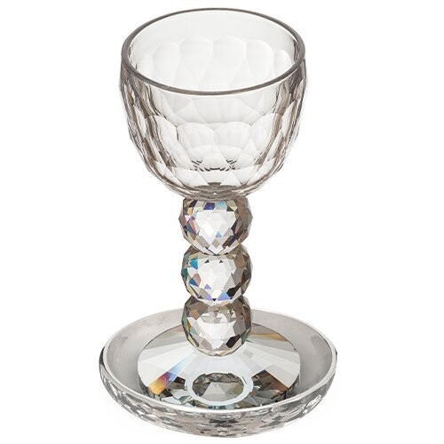 Crystal Glass Kiddush Cup and Dish - Decorative Balls on Stem